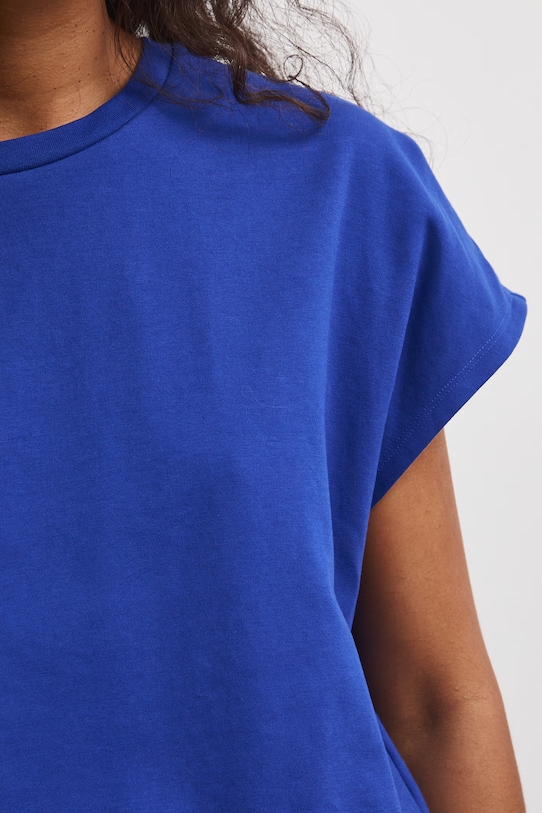 T-shirt oversize damski bawełniany z elastanem RS26-TSD815 niebieski