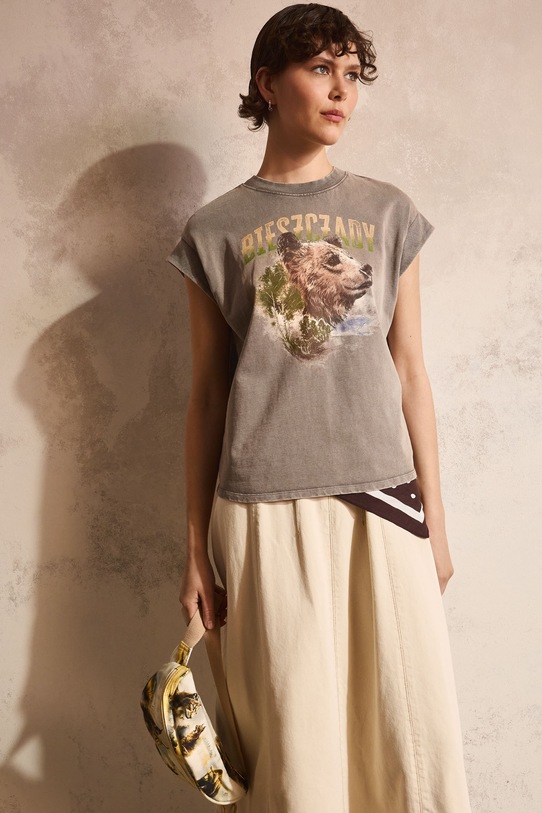 T-shirt damski bawełniany z kolekcji Bieszczadzki Park Narodowy x Medicine szary RS26-TSD850