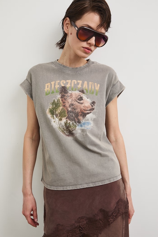 Odzież T-shirt damski bawełniany z kolekcji Bieszczadzki Park Narodowy x Medicine RS26-TSD850 szary