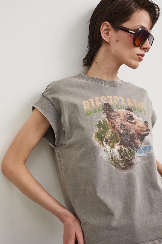 T-shirt damski bawełniany z kolekcji Bieszczadzki Park Narodowy x Medicine RS26-TSD850 szary