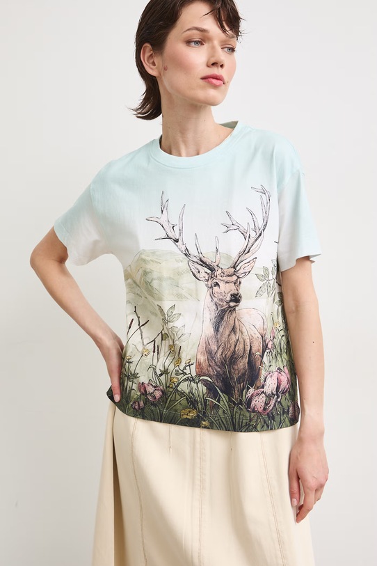 Odzież T-shirt damski bawełniany z kolekcji Bieszczadzki Park Narodowy x Medicine RS26-TSD852 beżowy