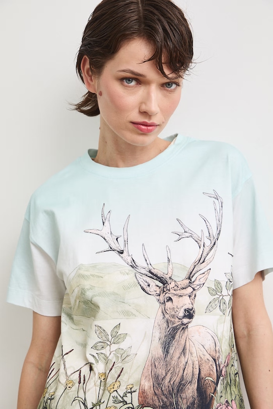 T-shirt damski bawełniany z kolekcji Bieszczadzki Park Narodowy x Medicine RS26-TSD852 beżowy