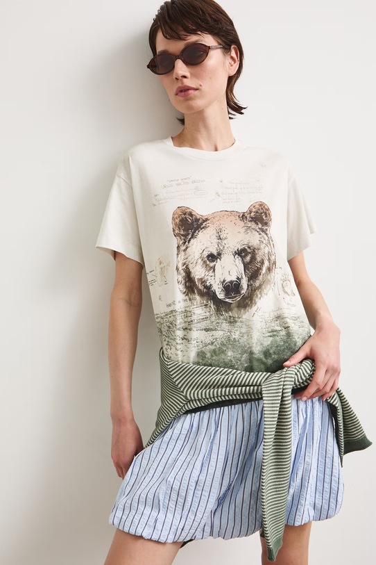 T-shirt damski bawełniany z kolekcji Bieszczadzki Park Narodowy x Medicine RS26-TSD852 beżowy RS26