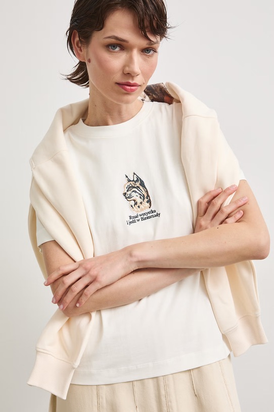 Odzież T-shirt damski bawełniany z kolekcji Bieszczadzki Park Narodowy x Medicine RS26-TSD854 beżowy