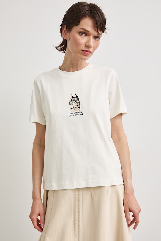 T-shirt damski bawełniany z kolekcji Bieszczadzki Park Narodowy x Medicine RS26-TSD854 beżowy