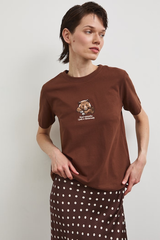 Odzież T-shirt damski bawełniany z kolekcji Bieszczadzki Park Narodowy x Medicine RS26-TSD854 brązowy