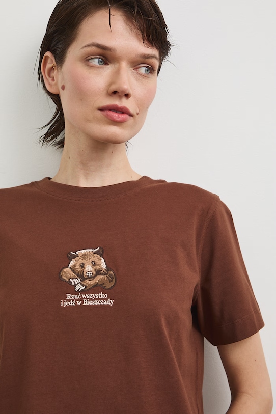 T-shirt damski bawełniany z kolekcji Bieszczadzki Park Narodowy x Medicine RS26-TSD854 brązowy