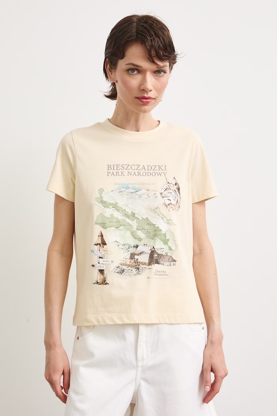 Odzież T-shirt damski bawełniany z kolekcji Bieszczadzki Park Narodowy x Medicine RS26-TSD856 beżowy