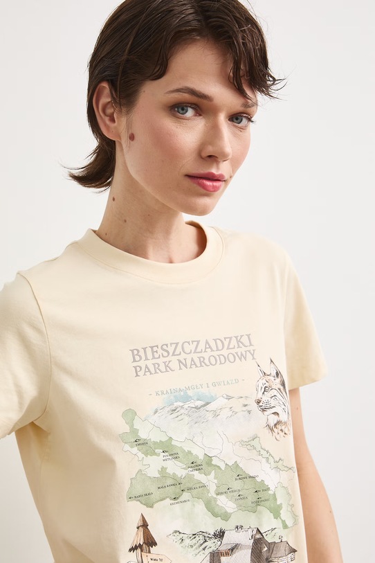 T-shirt damski bawełniany z kolekcji Bieszczadzki Park Narodowy x Medicine RS26-TSD856 beżowy