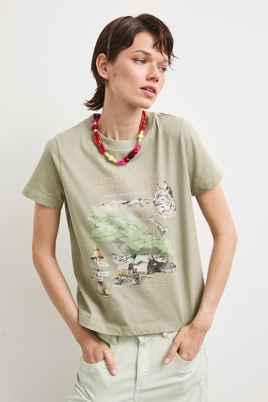 T-shirt damski bawełniany z kolekcji Bieszczadzki Park Narodowy x Medicine RS26-TSD856 zielony RS26