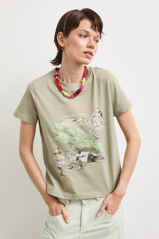 T-shirt damski bawełniany z kolekcji Bieszczadzki Park Narodowy x Medicine RS26-TSD856 zielony RS26
