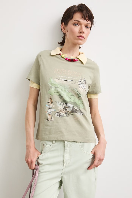 T-shirt damski bawełniany z kolekcji Bieszczadzki Park Narodowy x Medicine RS26-TSD856 zielony