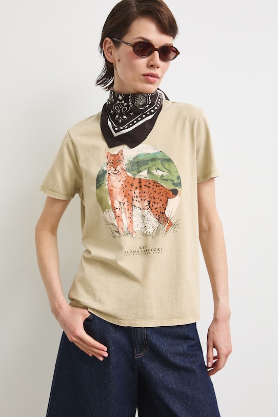 Odzież T-shirt damski bawełniany z kolekcji Bieszczadzki Park Narodowy x Medicine RS26-TSD857 zielony