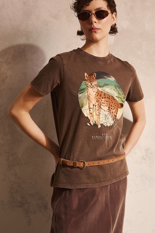 Medicine T-shirt damski bawełniany brązowy RS26-TSD857