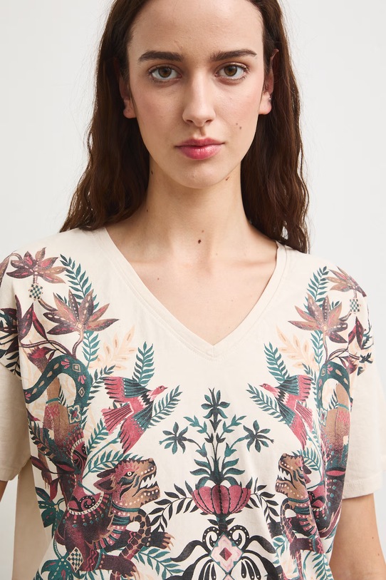 Tričko dámske bavlnené so zvieracím motívom béžová RS26-TSD905