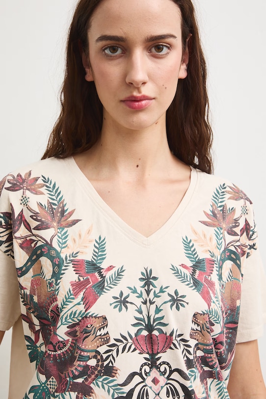 Tričko dámske bavlnené so zvieracím motívom béžová RS26-TSD905