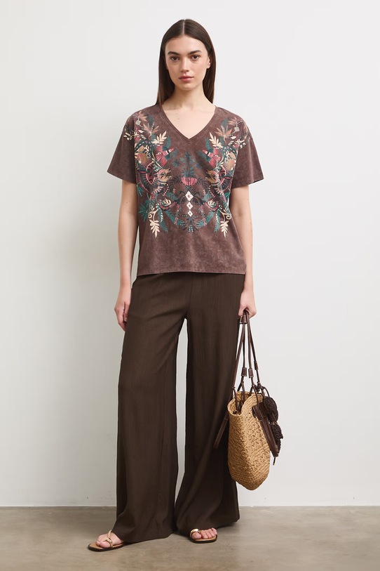 Tričko dámske bavlnené so zvieracím motívom RS26-TSD905 hnedá RS26