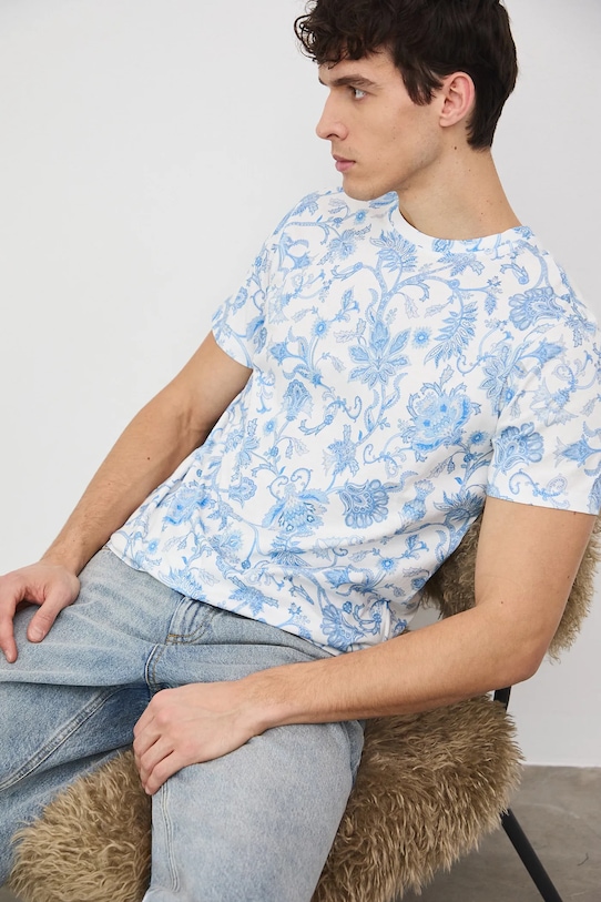 Medicine t-shirt bawełniany wzorzyste beżowy RS26-TSM010