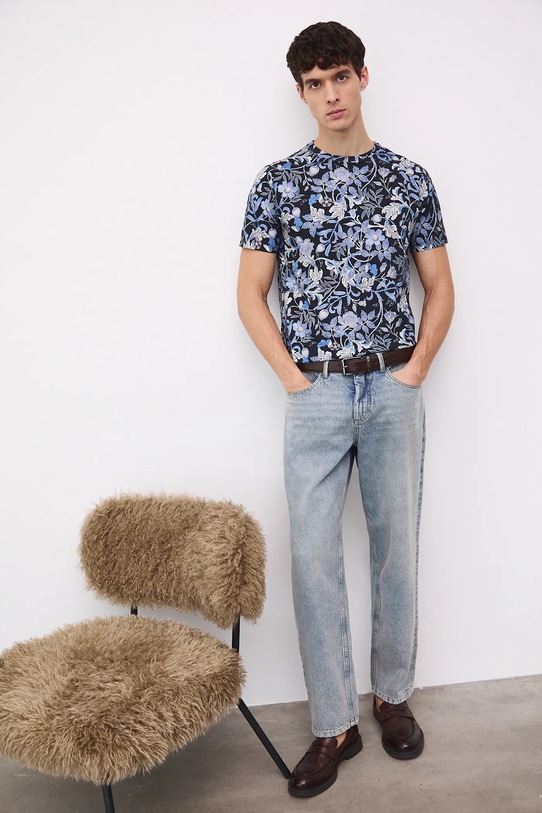 Medicine t-shirt bawełniany wzorzyste granatowy RS26-TSM010