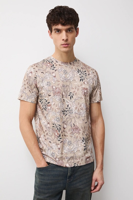 Medicine t-shirt bawełniany wzorzyste beżowy RS26-TSM010