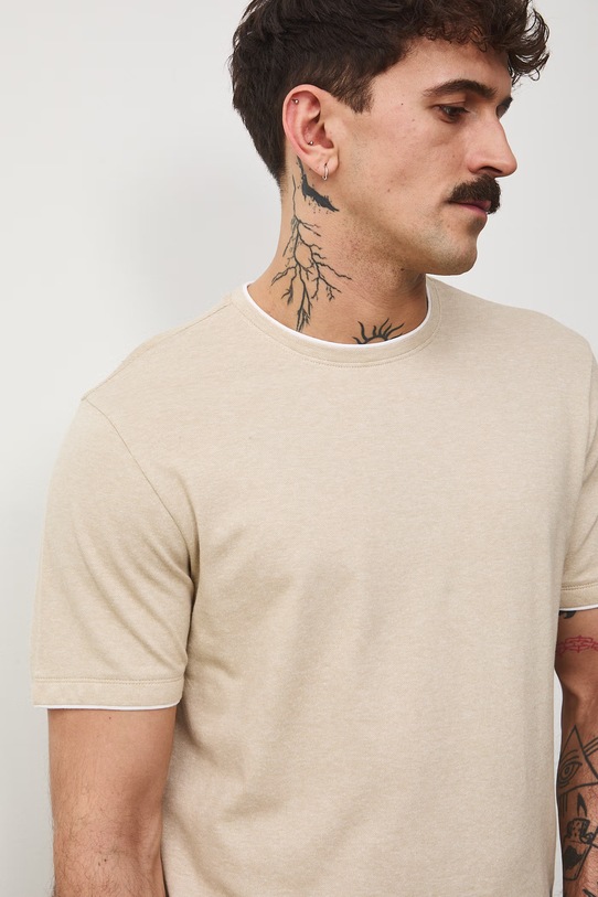 Bavlnené tričko pánske zo štruktúrovanej pleteniny s elastanom béžová RS26-TSM042