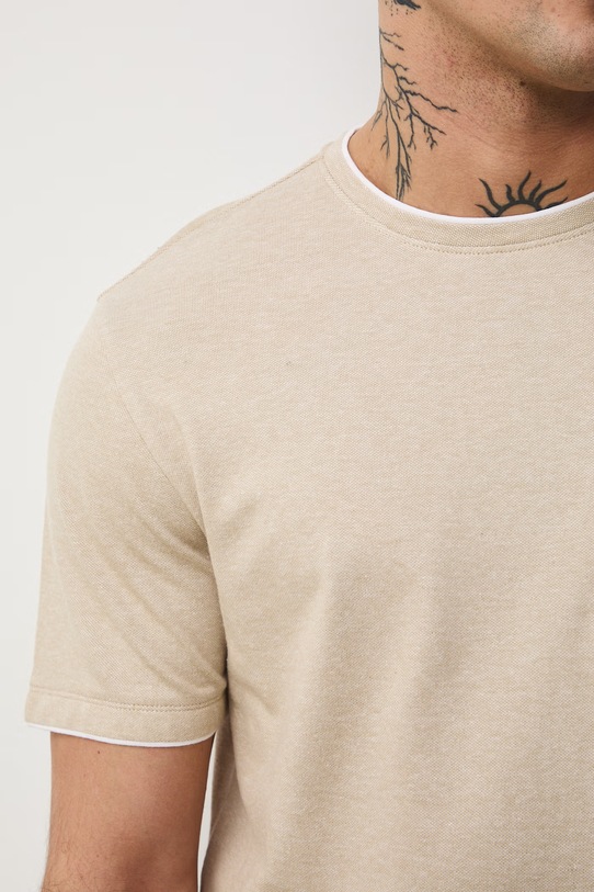 Bavlnené tričko pánske zo štruktúrovanej pleteniny s elastanom RS26-TSM042 béžová