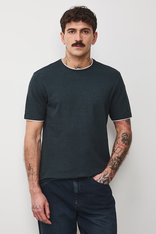 Bavlnené tričko pánske zo štruktúrovanej pleteniny s elastanom tyrkysová RS26-TSM042