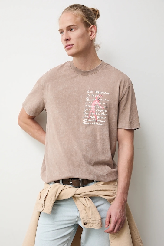 T-shirt bawełniany męski z kolekcji Eviva L'arte RS26-TSM250 beżowy RS26