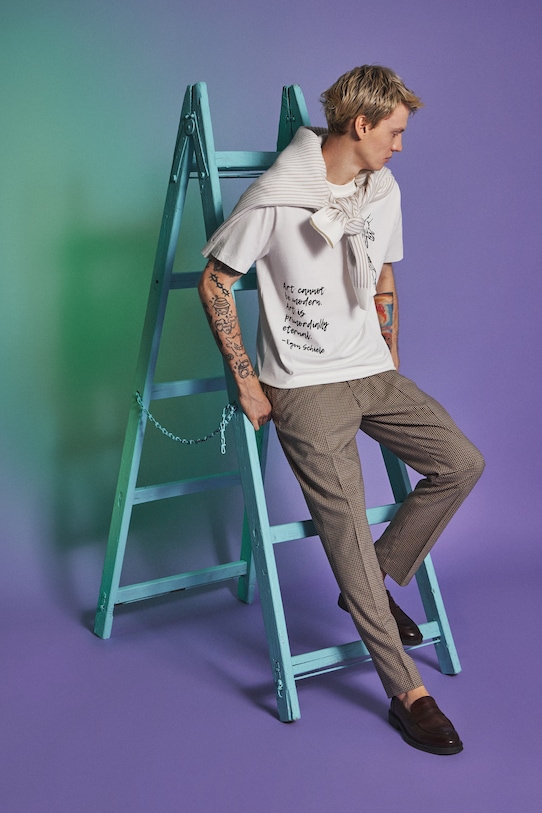 T-shirt bawełniany męski z kolekcji Eviva L'arte RS26-TSM252 beżowy RS26