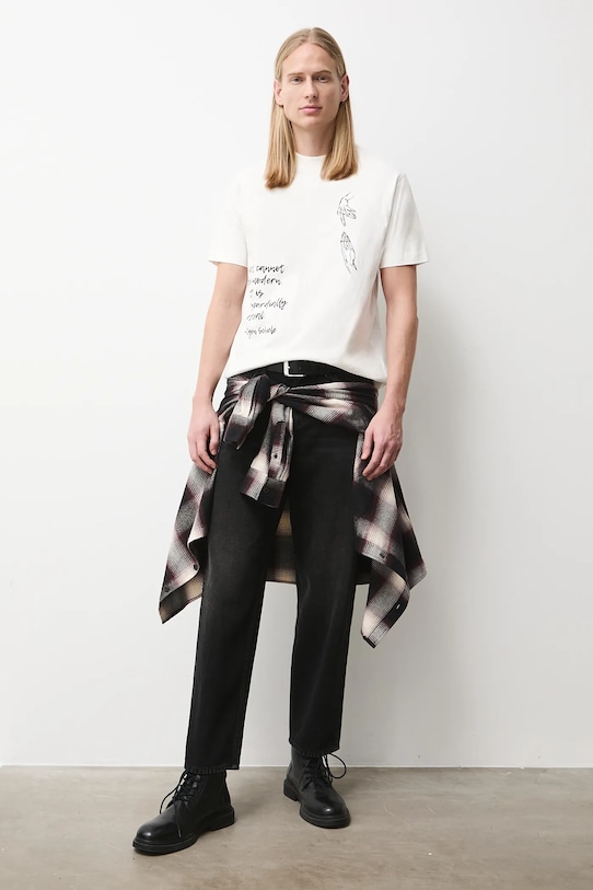 T-shirt bawełniany męski z kolekcji Eviva L'arte RS26-TSM252 beżowy