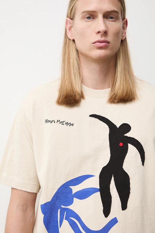 T-shirt bawełniany męski z kolekcji Eviva L'arte RS26-TSM256 beżowy