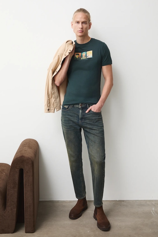 Odzież T-shirt bawełniany męski z kolekcji Eviva L'arte RS26-TSM258 turkusowy