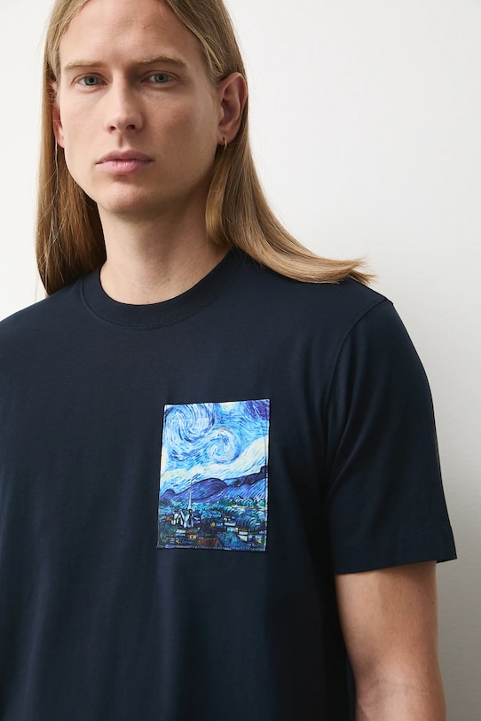 T-shirt bawełniany męski z elastanem z kolekcji Eviva L'arte RS26-TSM262 granatowy