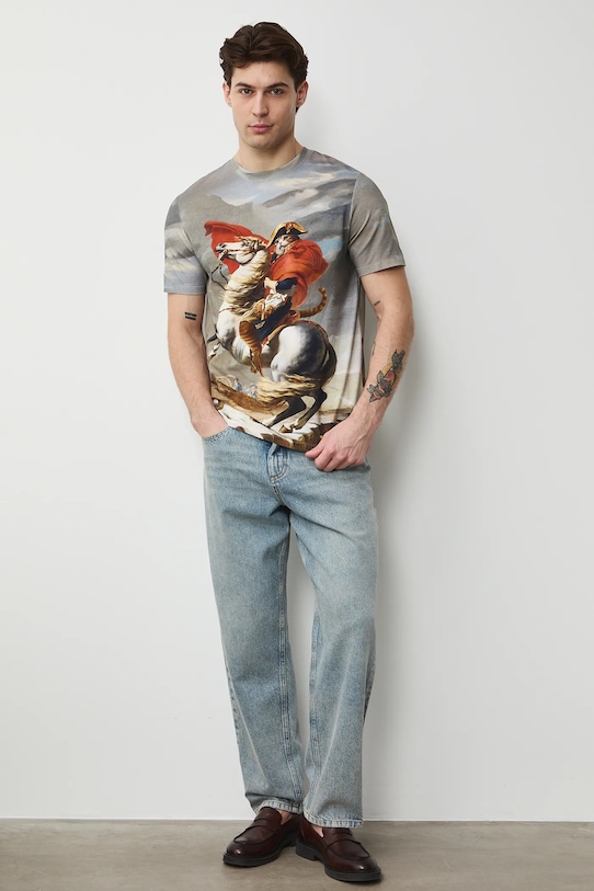 Medicine t-shirt wzorzyste beżowy RS26-TSM351