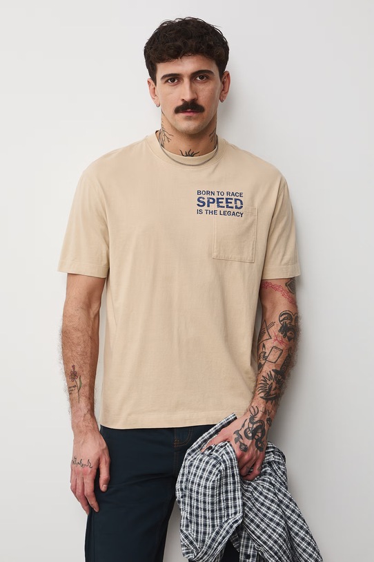 Medicine t-shirt bawełniany nadruk beżowy RS26-TSM403