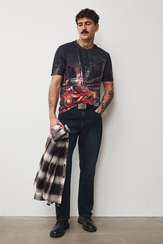 T-shirt bawełniany męski z elastanem wzorzysty RS26-TSM404 multicolor RS26