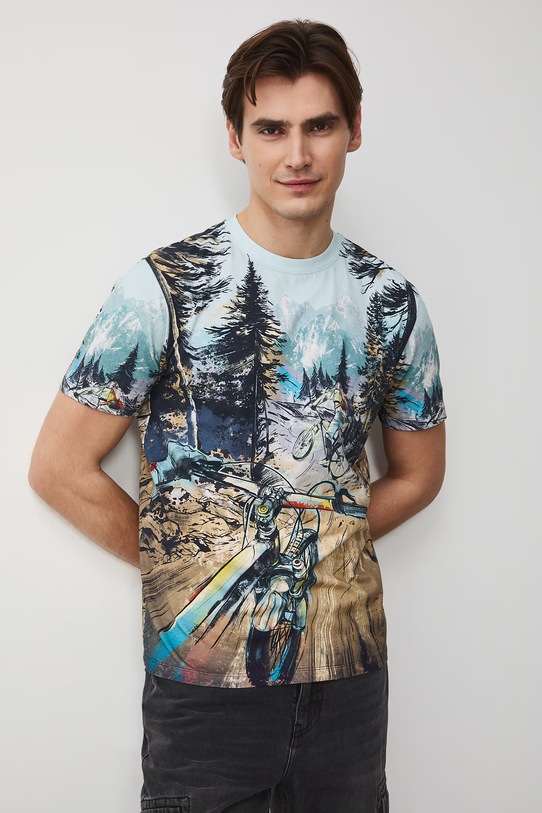 Medicine t-shirt męski bawełniany z elastanem wzorzysty multicolor RS26-TSM500