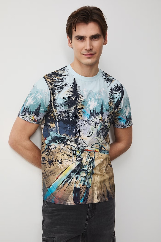 Medicine t-shirt męski bawełniany z elastanem wzorzysty multicolor RS26-TSM500