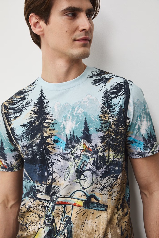 Medicine t-shirt męski bawełniany z elastanem wzorzysty multicolor RS26-TSM500