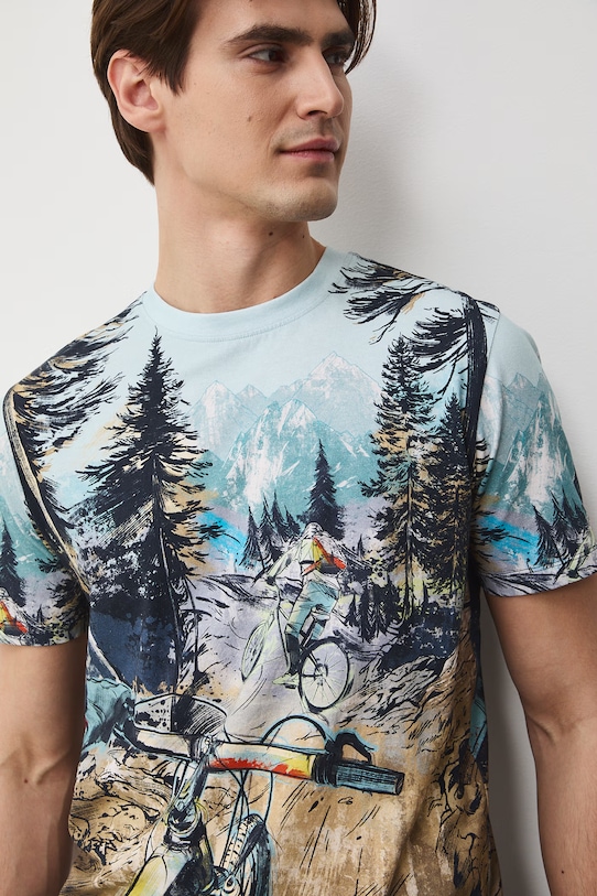 Medicine t-shirt męski bawełniany z elastanem wzorzysty multicolor RS26-TSM500