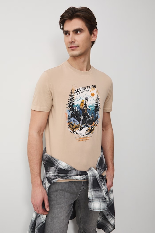 Medicine t-shirt męski bawełniany beżowy RS26-TSM503