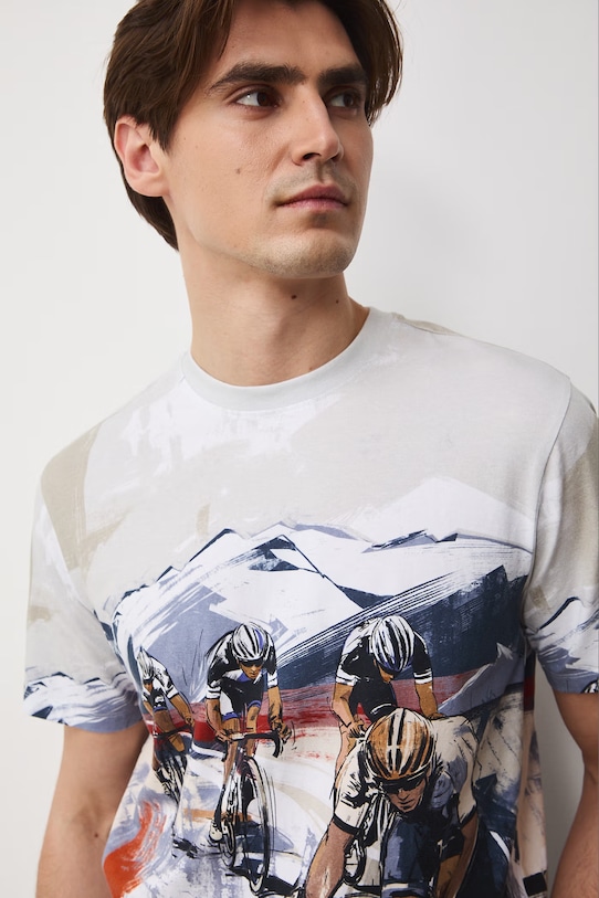 Medicine T-shirt męski bawełniany z elastanem beżowy RS26-TSM507