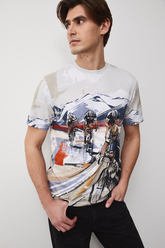 Medicine T-shirt męski bawełniany z elastanem beżowy RS26-TSM507