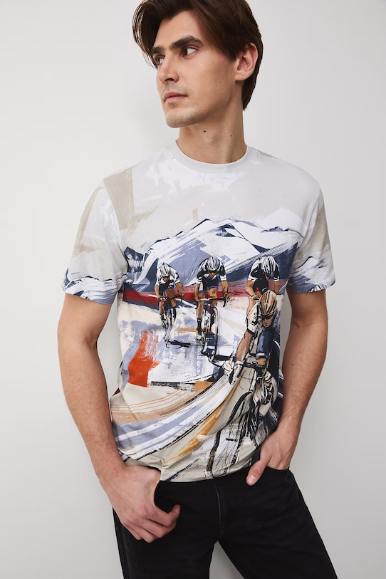 Medicine T-shirt męski bawełniany z elastanem beżowy RS26-TSM507