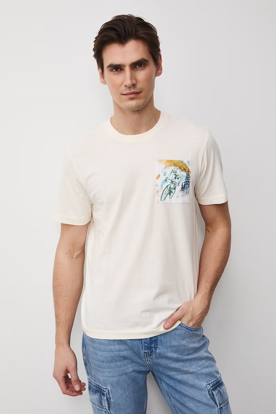 T-shirt męski bawełniany beżowy RS26-TSM513