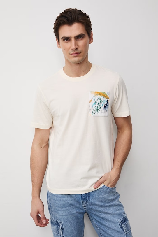 T-shirt męski bawełniany beżowy RS26-TSM513