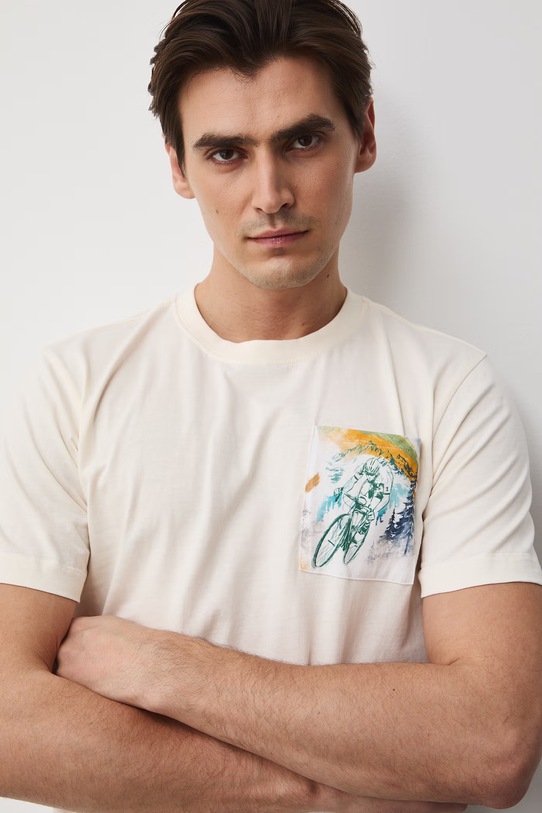 T-shirt męski bawełniany beżowy RS26-TSM513