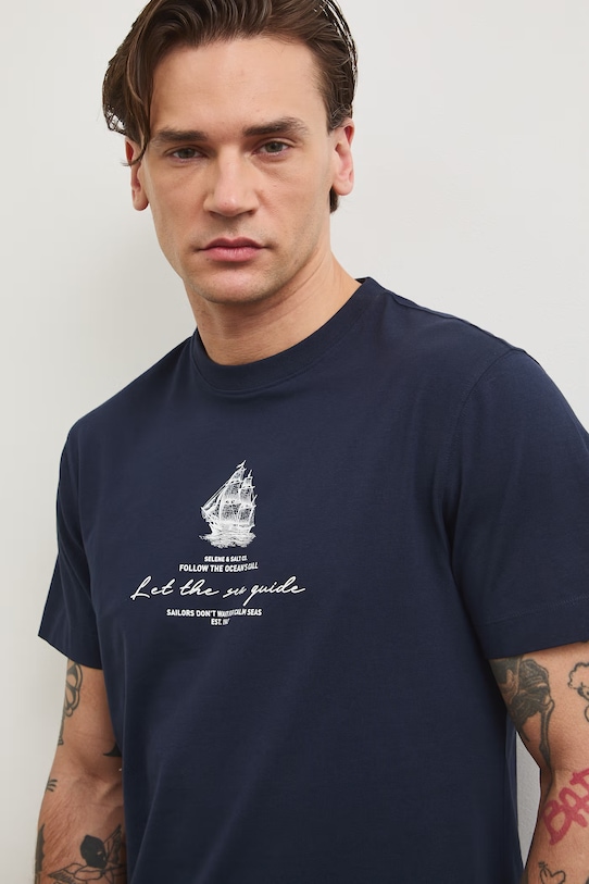 Medicine t-shirt męski bawełniany z elastanem granatowy RS26-TSM704