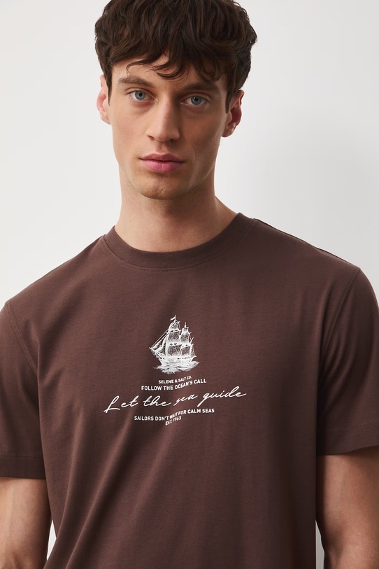 Medicine T-shirt męski bawełniany z elastanem brązowy RS26-TSM704