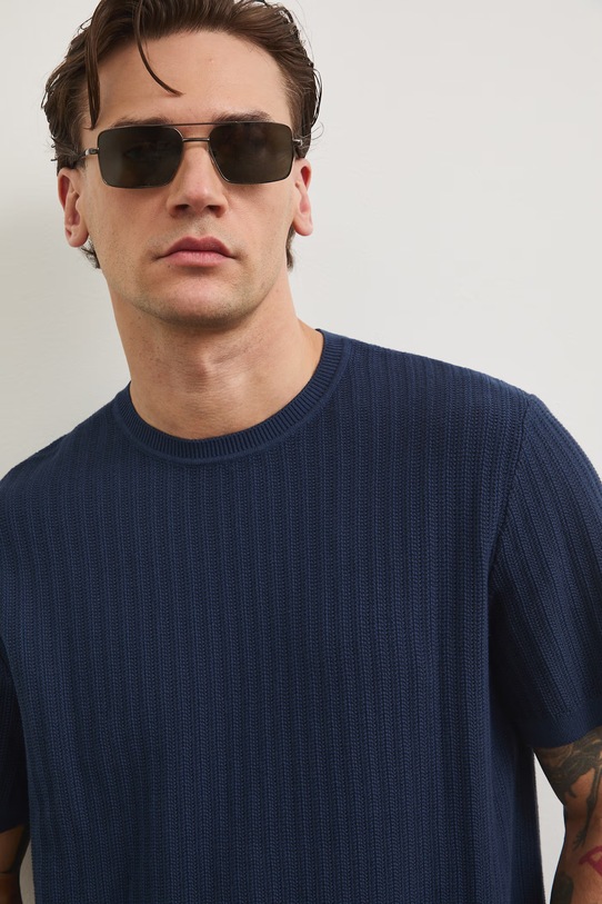 Medicine t-shirt swetrowy męski bawełniany granatowy RS26-TSM706